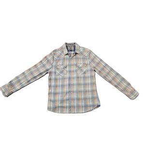 Desert Son Western Pearl Snap Button-Up Shirt Plaid Mens Size M Blue Ranchwear